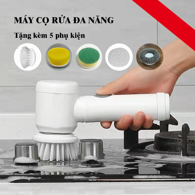 Máy Cọ Rửa Điện Đa Năng Sạc USB – Bàn Chải Vệ Sinh Nhà Bếp , Bồn Rửa Mặt Với 3 Đầu Thay Thế