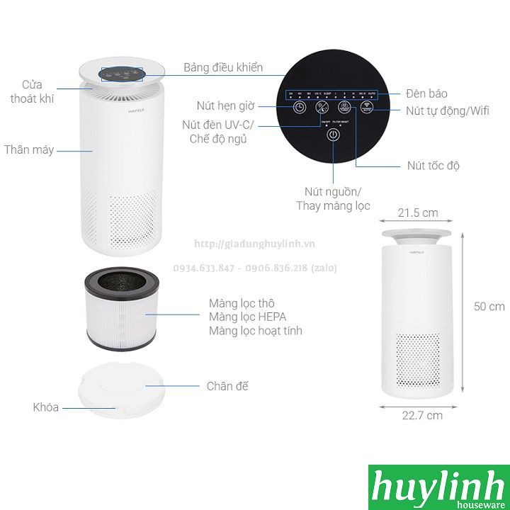 [Mã ELHAMS5 giảm 6% đơn 300K] Máy lọc không khí Hafele CF-8126S - 537.82.720 - Wifi [30 - 35m2]