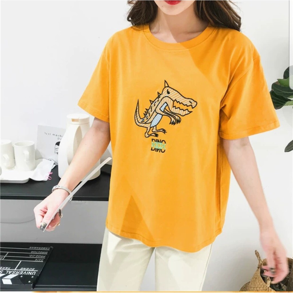 ÁO THUN TEE UNISEX NAM NỮ FORM RỘNG TAY LỠ T-SHIRT CỔ TRÒN CẶP NHÓM KHỦNG LONG MINI NHỎ 142