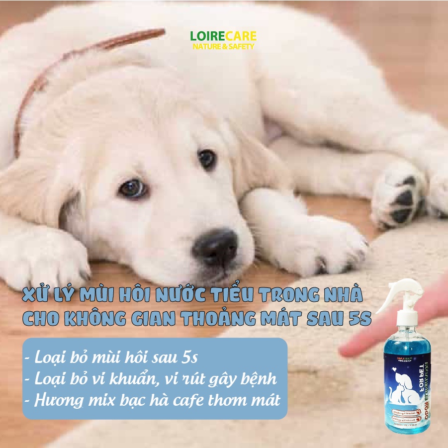 Xịt khử mùi nước tiểu chó mèo LoireCare. Khử mùi hôi cát, chuồng chó mèo. Khử mùi nhà vệ sinh dung tích 500ml - BomPet