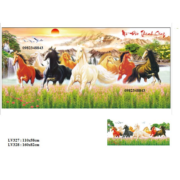 Tranh đính đá mã đáo thành công KT:110x58cm,160x82cm. Tranh gắn đá chưa làm.