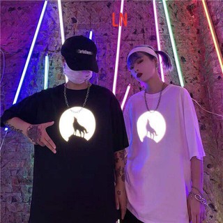 Áo thun phản quang in hình sói mặt trăng, áo thun phản quang cá tính freesize nam nữ PQ20