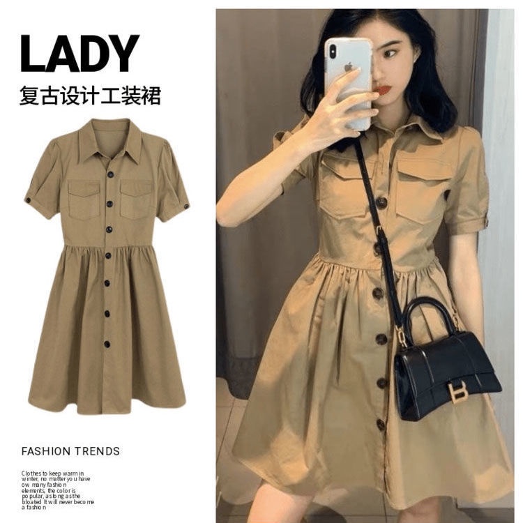 Váy dáng chữ A lưng cao phong cách retro Pháp chất lượng cao thời trang 2021 cho nữ