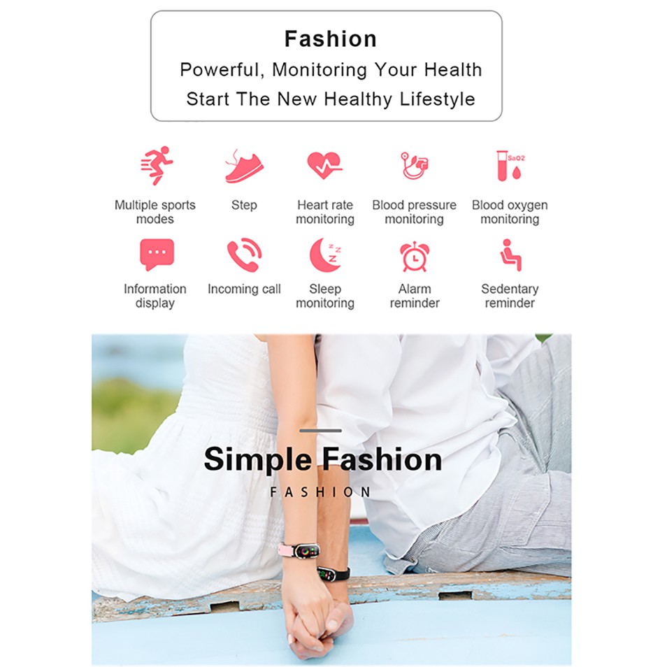 Ready Stock💖Fashion Women Smart Bracelet Bluetooth Waterproof Smart Wrist Watch HR BP Monitor Sport Fitness Tracker