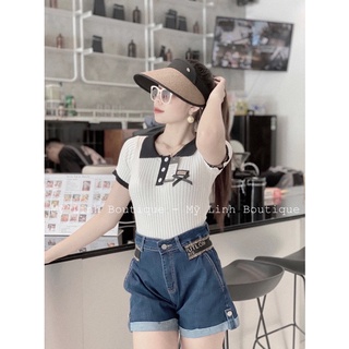 Áo len gân có cổ ôm sát