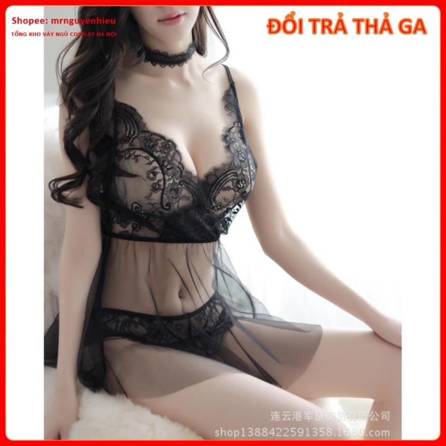 Váy ngủ Quảng Châu trong suốt sexy,đầm ngủ xuyên thấu thuần khiết dáng xòe mong manh cd003 - váy ngủ hà nội