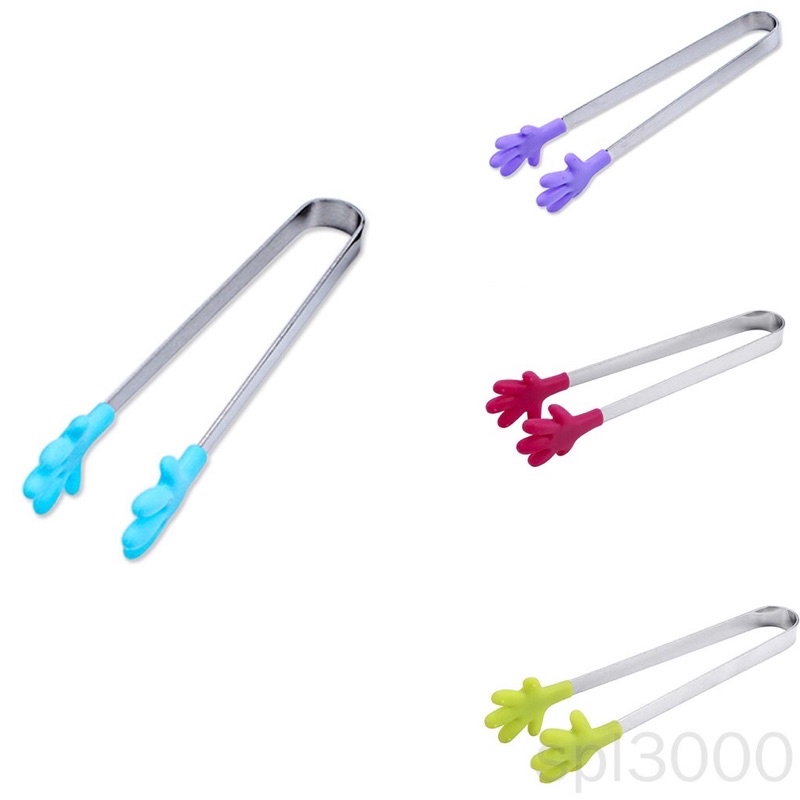 Kẹp gắp thức ăn silicon hình bàn tay, thân bằng thép không gỉ (giao màu ngẫu nhiên)