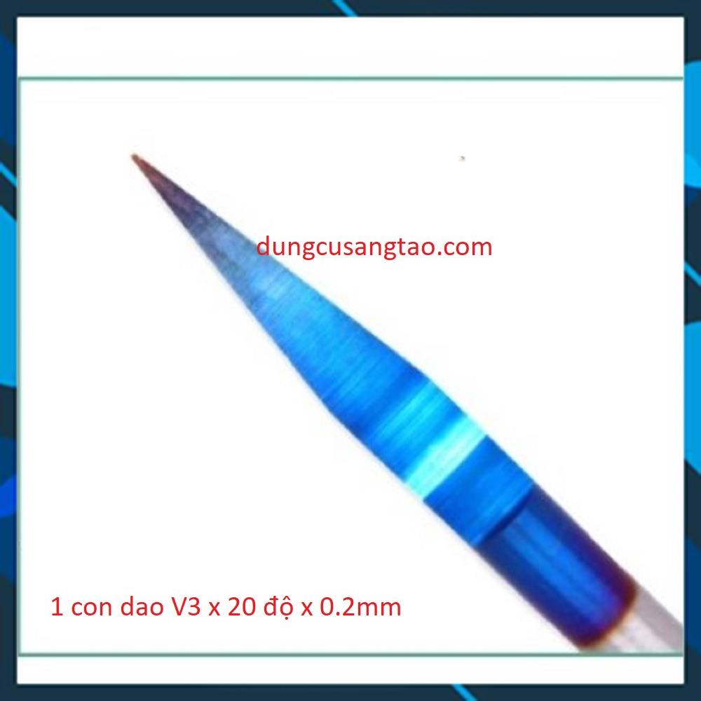 Dao CNC V3/ Dao CNC khắc gỗ, nhựa PVC, acrylic, nhôm,...cán 3.17mm V3 20 độ x 0.2