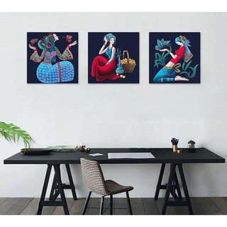 Bộ tranh treo tường HD 3 cô gái y phục thổ cẩm HBO-0327 KT 40 x 40 cm x 3 bức