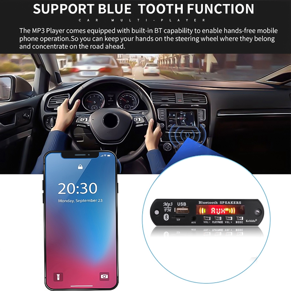 Bảng mã kết nối Bluetooth 5.0 MP3 WMA WAV với chức năng thu âm chất lượng cao cho xe hơi