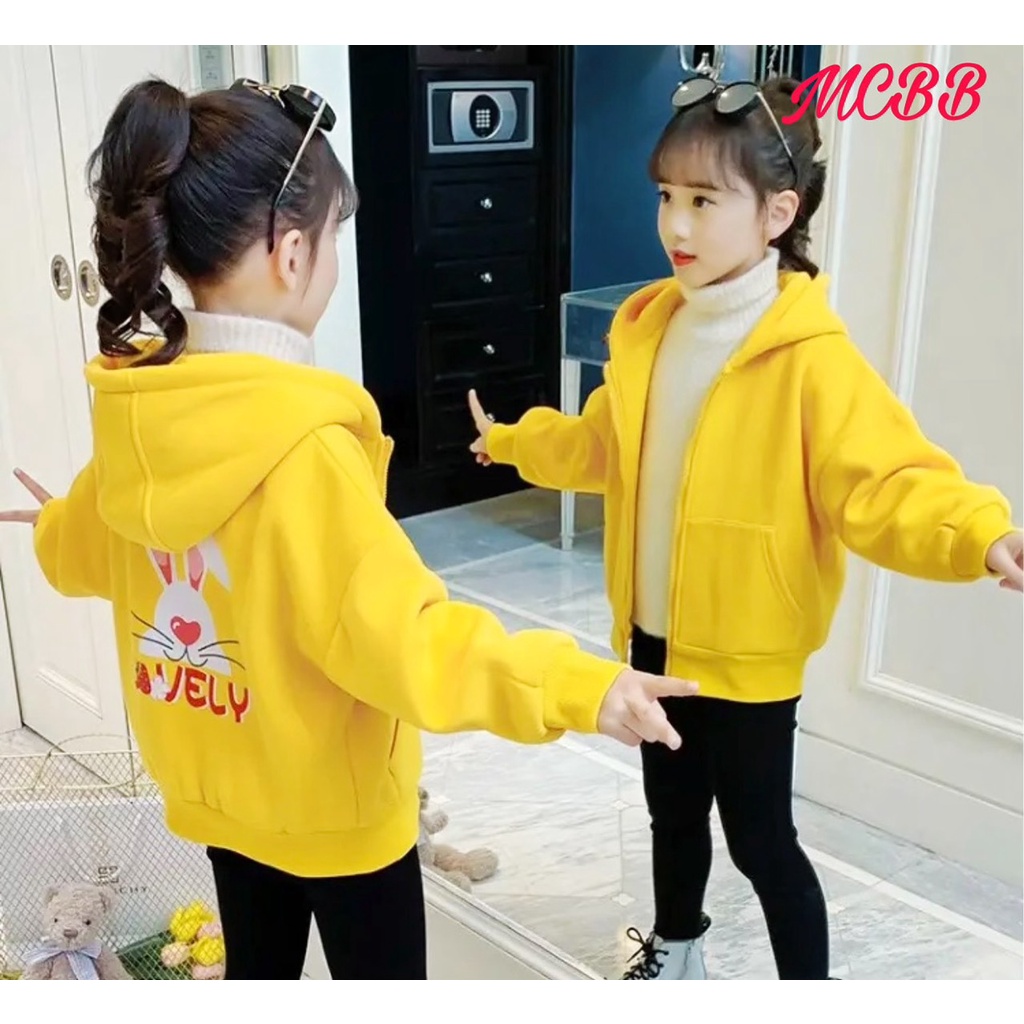 MCBB - 23-47 Kg Áo Khoác Bé Gái Khóa Kéo Cotton Áo Khoác Có Mũ Bé Gái Trùm Đầu Thỏ Hoodie Zip Áo Tay Dài Cho Trẻ Em Nữ