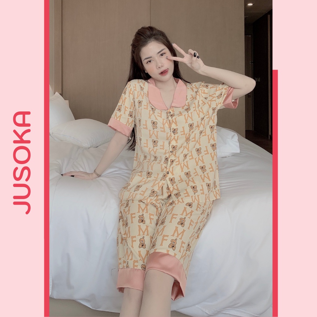 Đồ bộ nữ dễ thương lụa ngủ mặc nhà cao cấp pijama áo cộc quần lửng JUSOKA