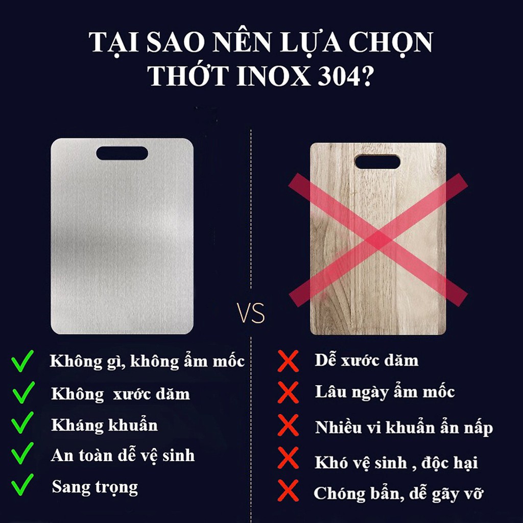 [FREESHIP] Thớt Inox 304 Kháng Khuẩn Cường Lực - Vệ Sinh Dễ Dàng - Chống Ẩm Mốc - Không Xước Dăm - Không Mùn Gỗ