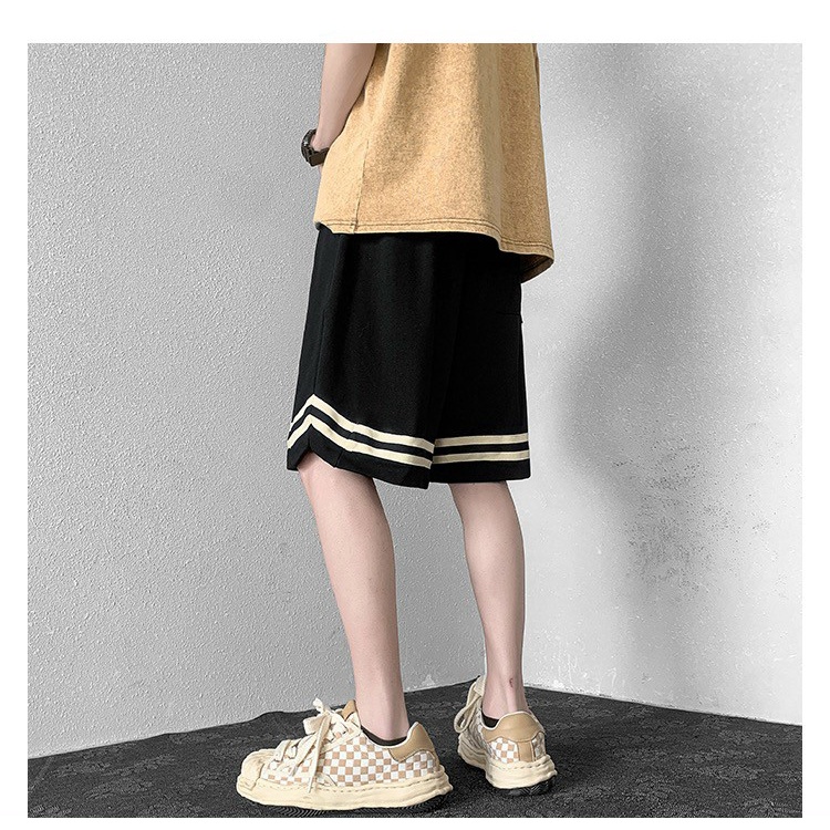 Quần Short Form Rộng Unisex Chất Kaki Cao Cấp Phong Cách Ullzang,Quần Cộc Nam Nữ Cạp Cao Cá Tính Kẻ Viền
