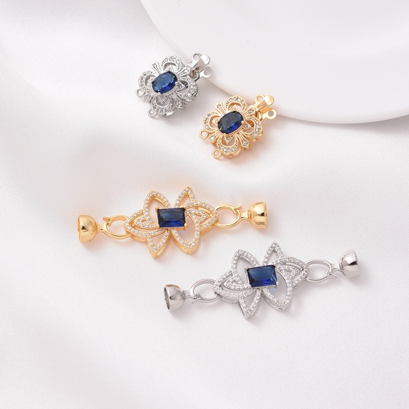 Móc Khóa Cài Vòng Tay / Vòng Cổ Bằng Đồng Mạ Vàng 18K Đính Đá Zircon diy