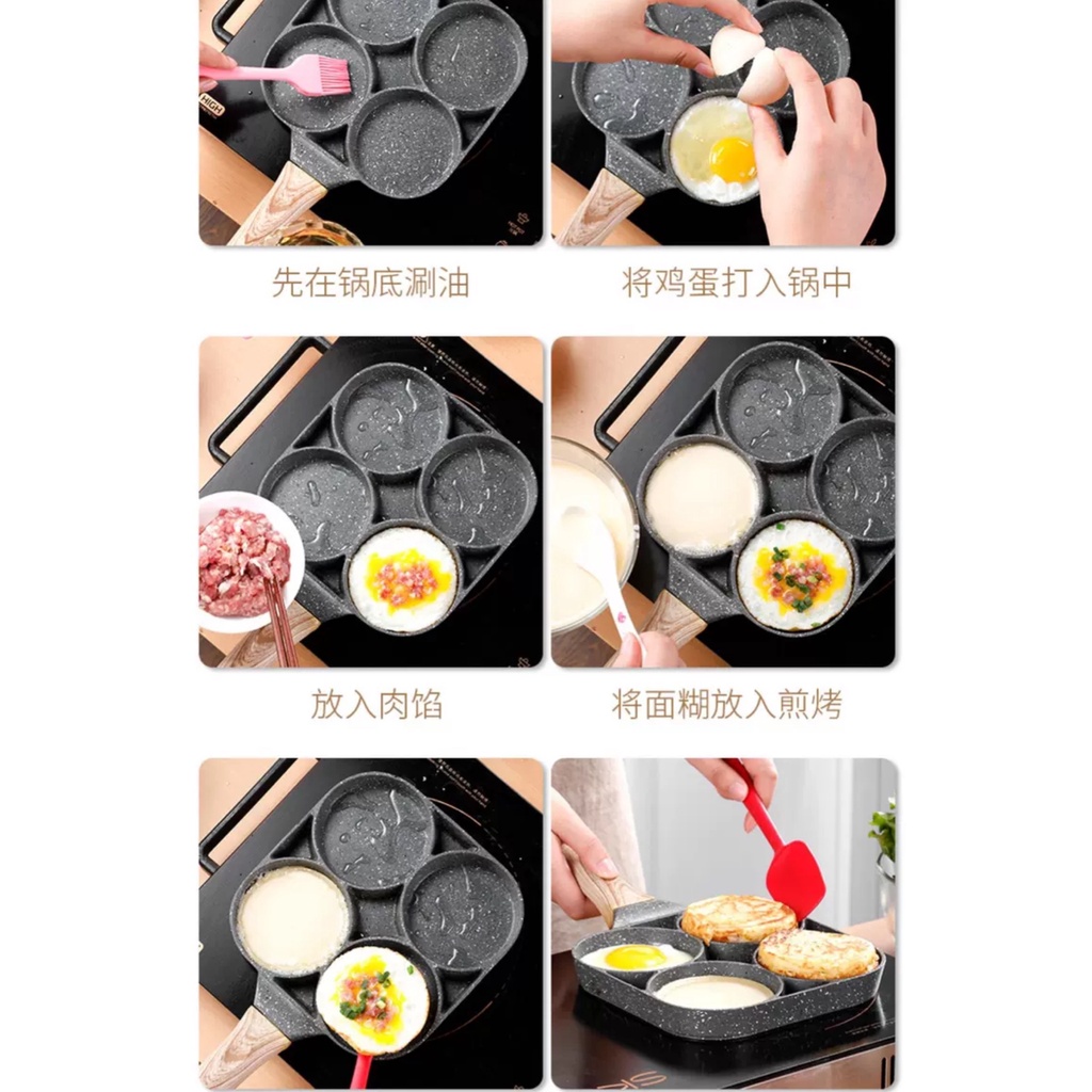 KHUÔN CHẢO CHIÊN RÁN TRỨNG LÀM BÁNH 4 NGĂN 4 LỖ TRÒN CHỐNG DÍNH TỐT - KHUÔN NƯỚNG BÁNH 4 Ô