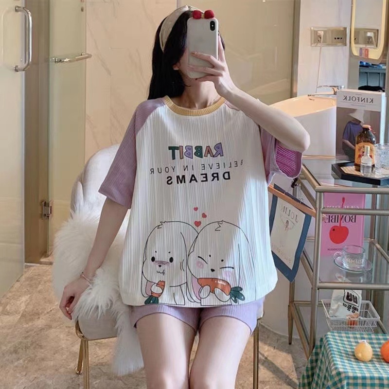 Đồ bộ bigsize nữ cộc tay mặc nhà mùa hè in hình cute dễ thương vải thun cotton TOZZO BC3D01