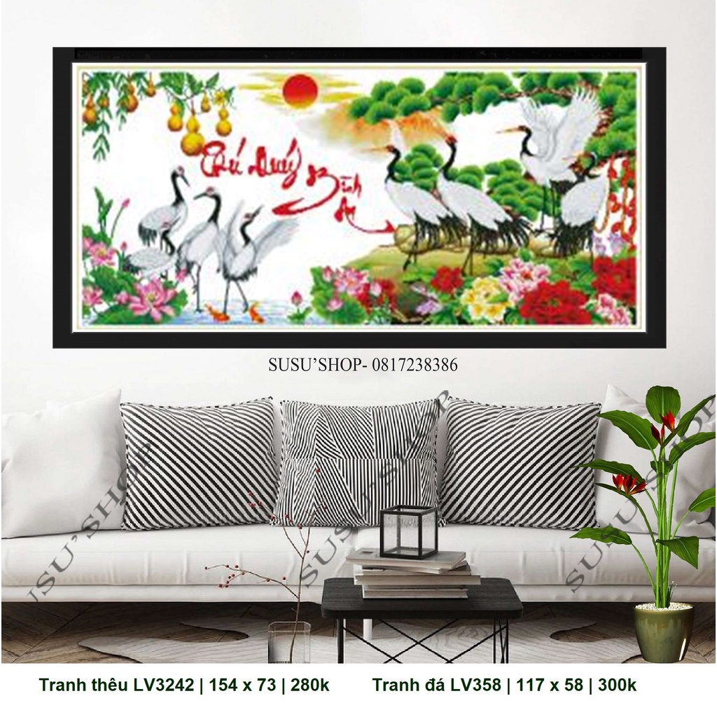 Tranh thêu Phú Quý Bình An - LV3242 (154x73cm), Tranh đá cao cấp ABC ( giá sỉ) LV358 (117x58cm)