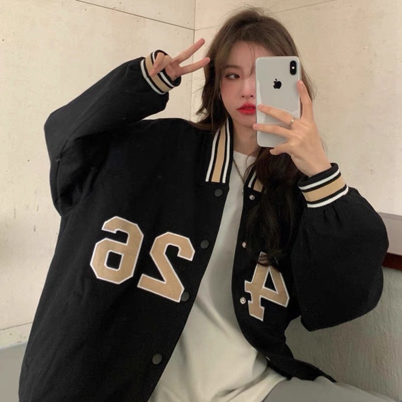 Áo khoác bomber bóng chày nữ 5426 dáng rộng unisex | BigBuy360 - bigbuy360.vn