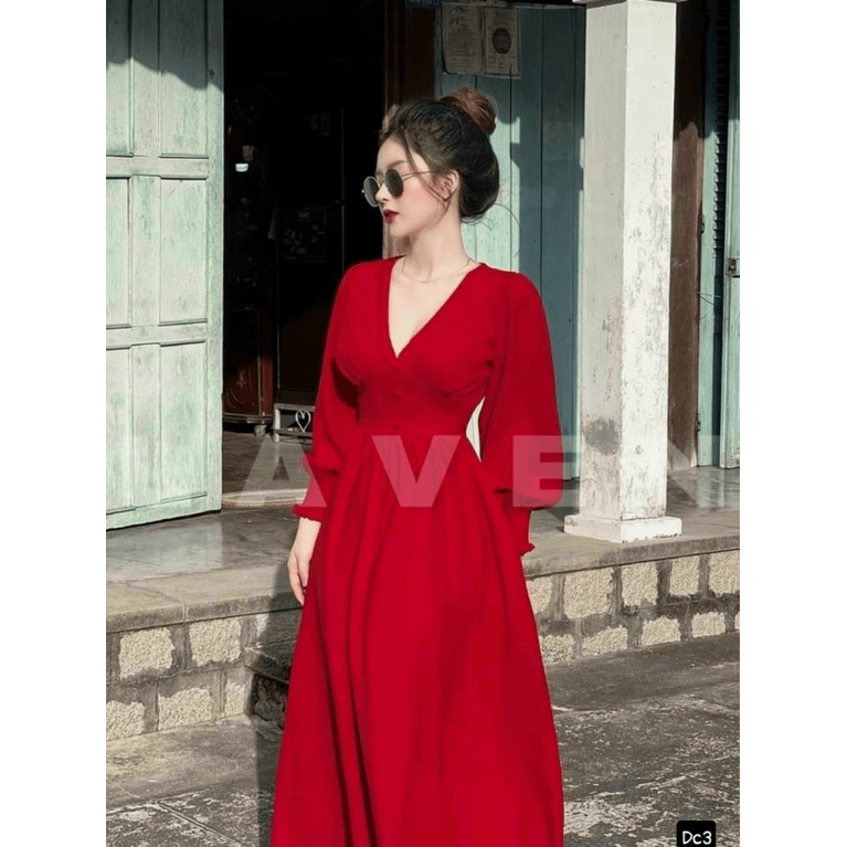Đầm Lụa Cổ Y Thắt Eo Bo Tay Đẹp Tựa Tiên Nữ UP