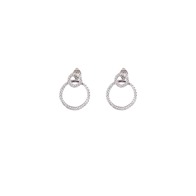 1 Cặp Bông Tai Tròn Đính Đá Zircon Sang Trọng Phong Cách Hàn Quốc Thời Trang