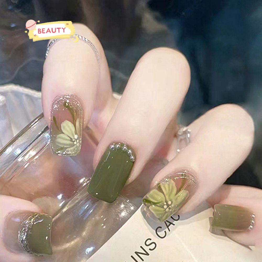 Set 24 Móng Tay Giả Đầu Tròn / Vuông Trang Trí Nghệ Thuật