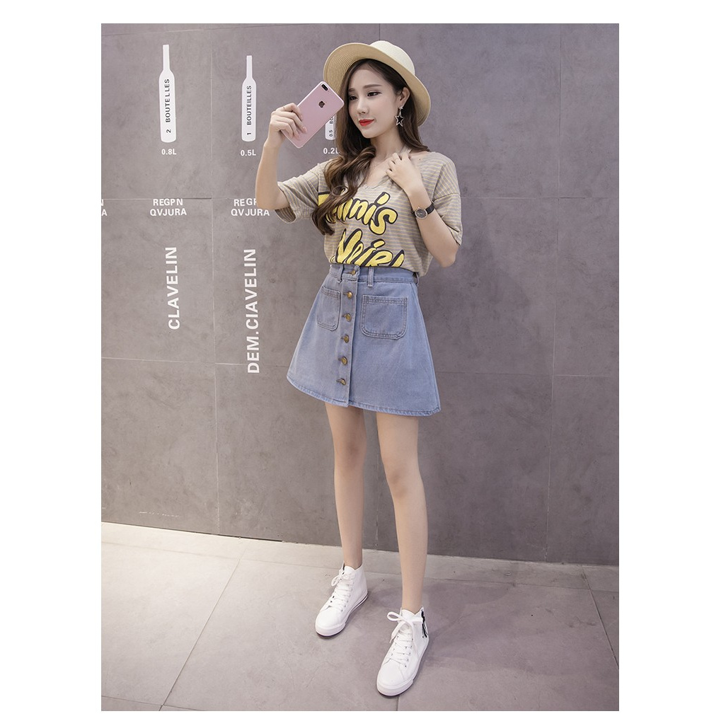 Xả hàng nghỉ bán Chân váy chữ A phối nút VN22