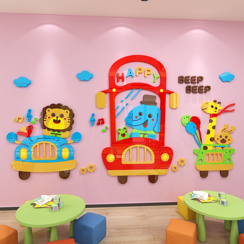 Tranh mica 3d dán tường các mẫu tranh xe cộ máy móc công trường xây dựng, trang trí phòng ngủ bé trai, mầm non, mẫu giáo