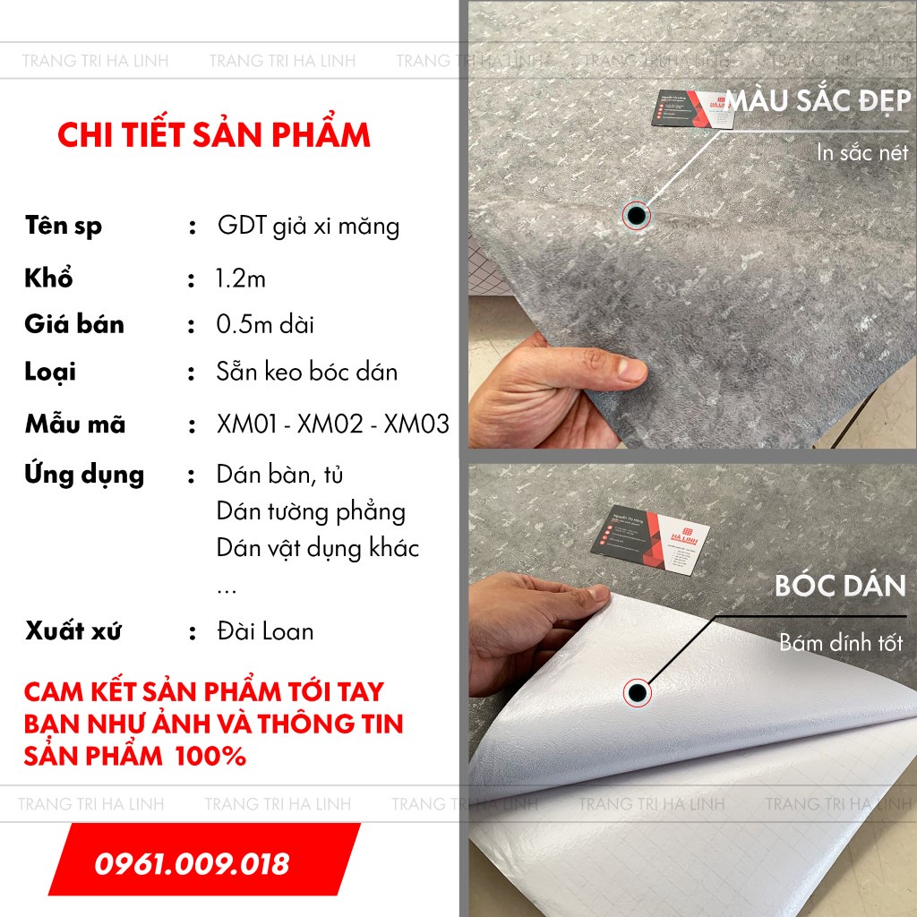 Giấy dán tường bê tông giả xi măng màu xám đẹp chống nước dễ dàng lau chùi khổ 1.2mx0.5m