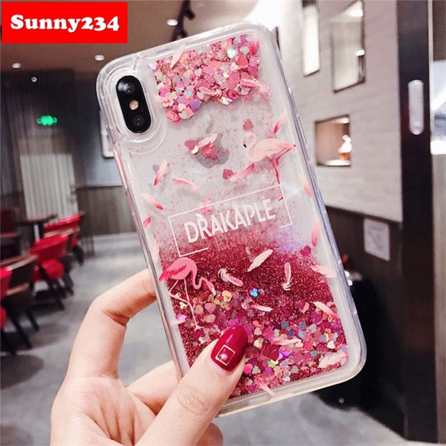 Ốp điện thoại kim tuyến nước in hình hồng hạc cho iPhone 6 6S 7 8 Plus X XS Max XR iPhone 11 Pro Max