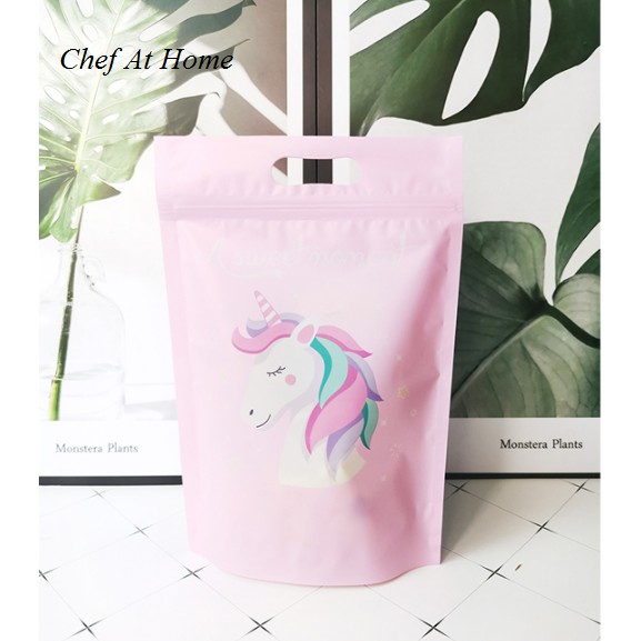 Túi zip hình Unicorn hồng đựng bánh/kẹo 10c