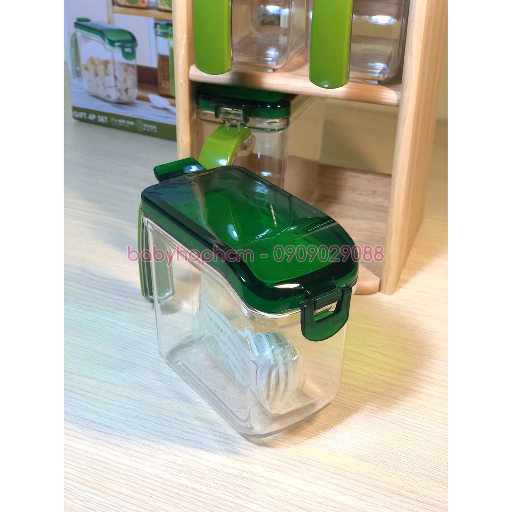 Bộ Hộp Đựng Gia Vị Lock&Lock kèm kệ gỗ HPL949S4 4*[430ML] HPL949S6 6*[430ML] | BigBuy360 - bigbuy360.vn