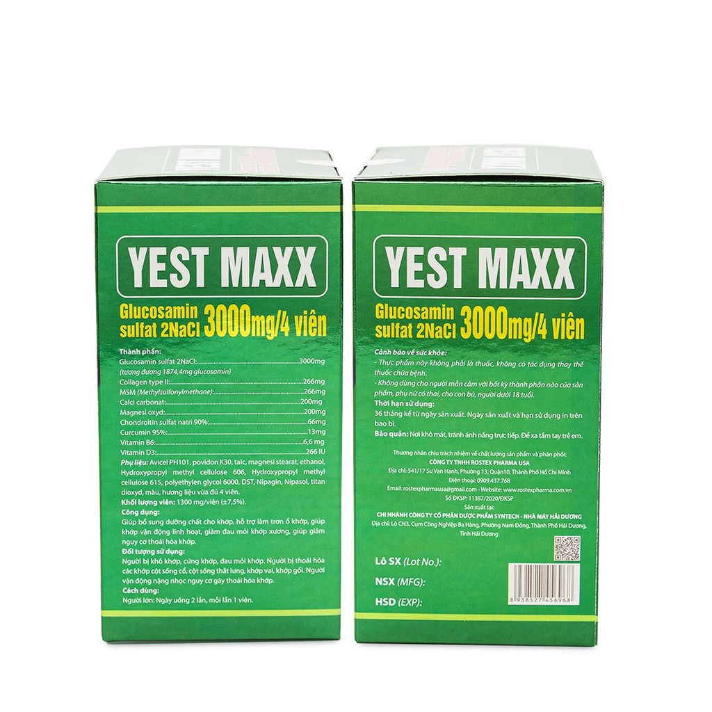 Viên Yest Maxx bổ sung glucosamin hỗ trợ xương khớp, bôi trơn dịch khớp, giảm thoái hóa khớp