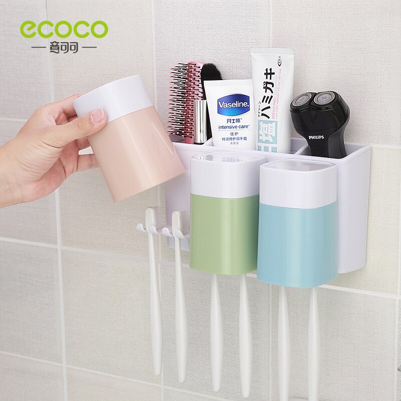 Bộ giá đỡ bàn chải đánh răng kèm 3 cốc ECOCO đa chức năng tiện dụng cho gia đình