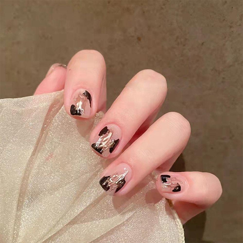 Bộ 24 Móng Tay Giả Đầu Tròn / Vuông Đính Kim Sa Lấp Lánh Bảo Vệ Toàn Diện