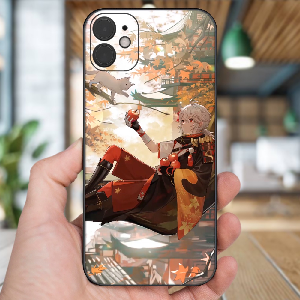 Ốp lưng iPhone 11 dẻo đen cạnh vuông in hình Kazuha Genshin Impact
