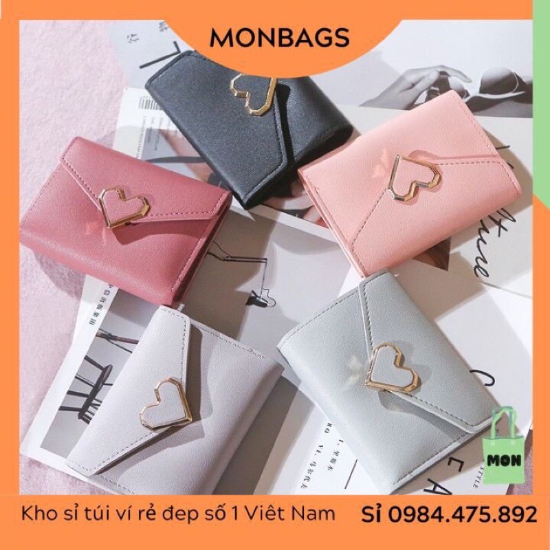 Ví Gập Mini Khóa Tim MonBags 4 Màu Ví nữ ngắn đẹp cầm tay mini nhỏ gọn bỏ túi nhiều ngăn dễ thương LOT STORE VD68