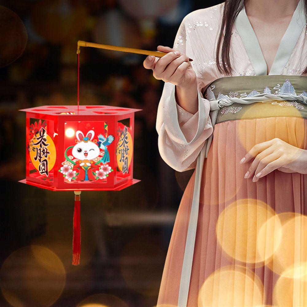 JARRED Lồng Đèn Giấy Phong Cách Retro Truyền Thống Trung Thu Hình Thỏ Mặt Trăng Làm Quà Tặng Lễ Hội