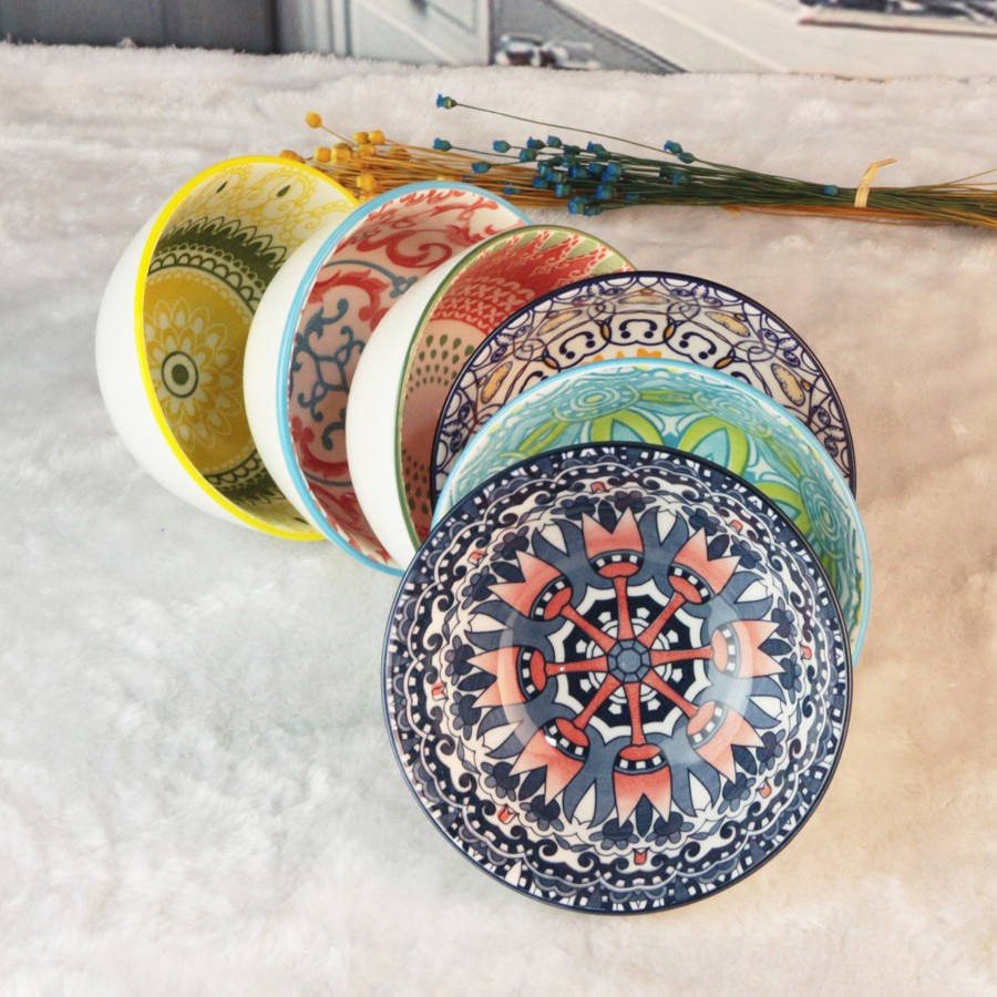 Bộ 6 Bát Sứ Kèm Đũa Ngũ Sắc, KT 1 bát: 11.5x6cm (ảnh thật)