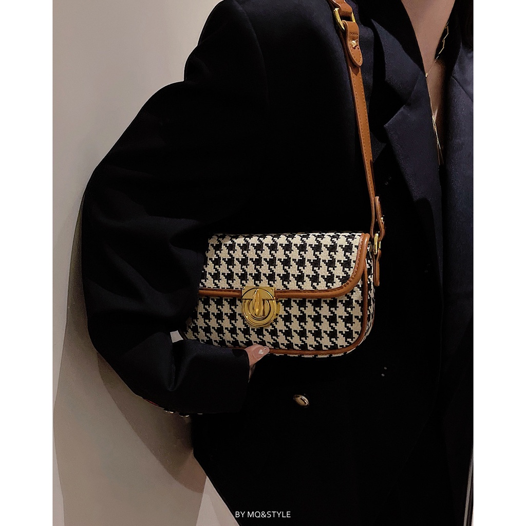 Túi Đeo Chéo Vai Họa Tiết houndstooth Thời Trang Phong Cách retro