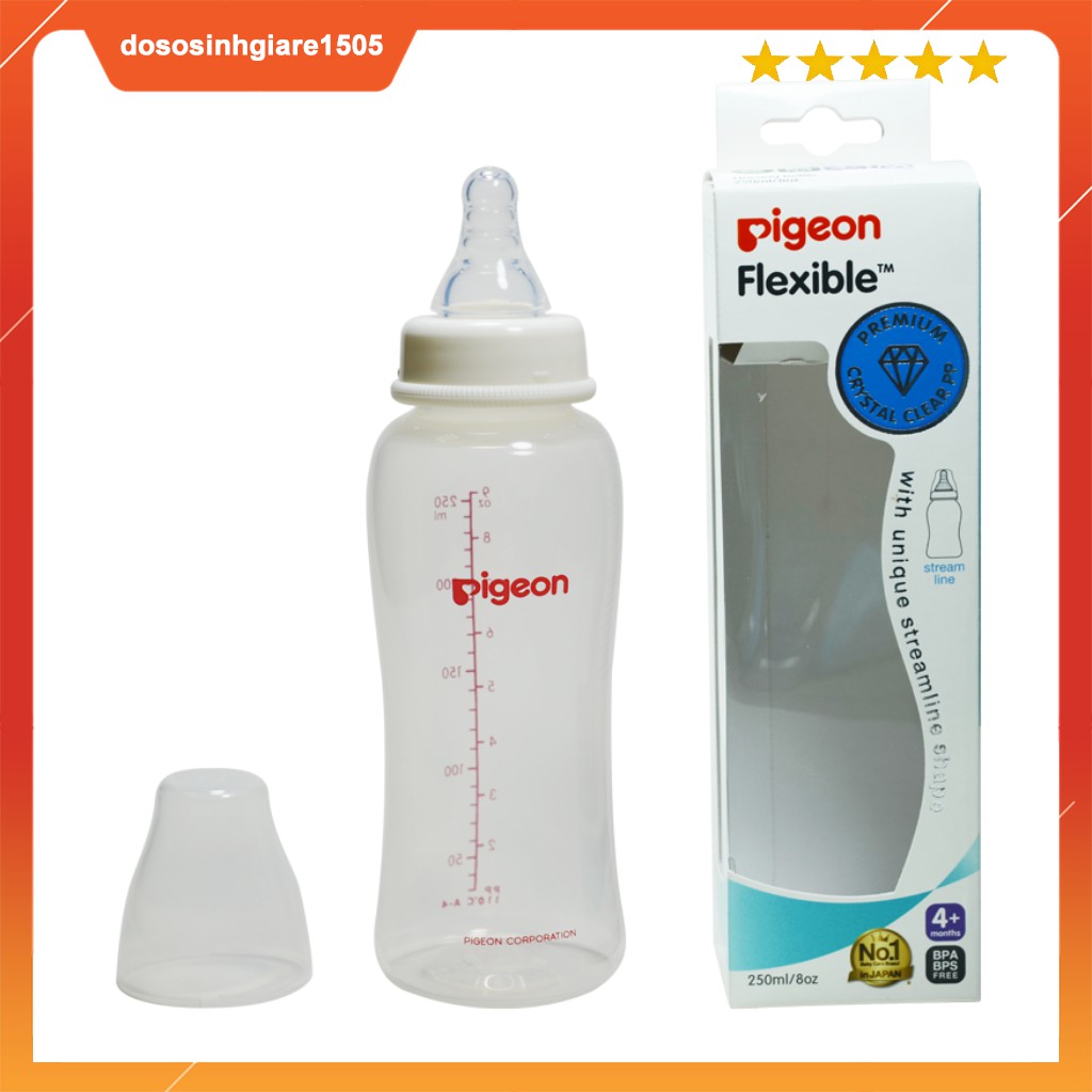 Combo 2 Bình sữa Pigeon PP Streamline cổ hẹp 150ML - 250ML và 1 Bình nước Pigeon BPA Free 50ML