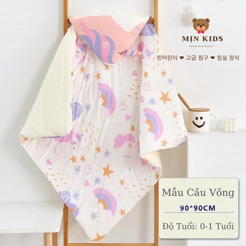 Chăn ủ cho bé sơ sinh, ủ trần bông MỊN KIDS, in họa tiết cute dành cho bé 0 - 12 - U1
