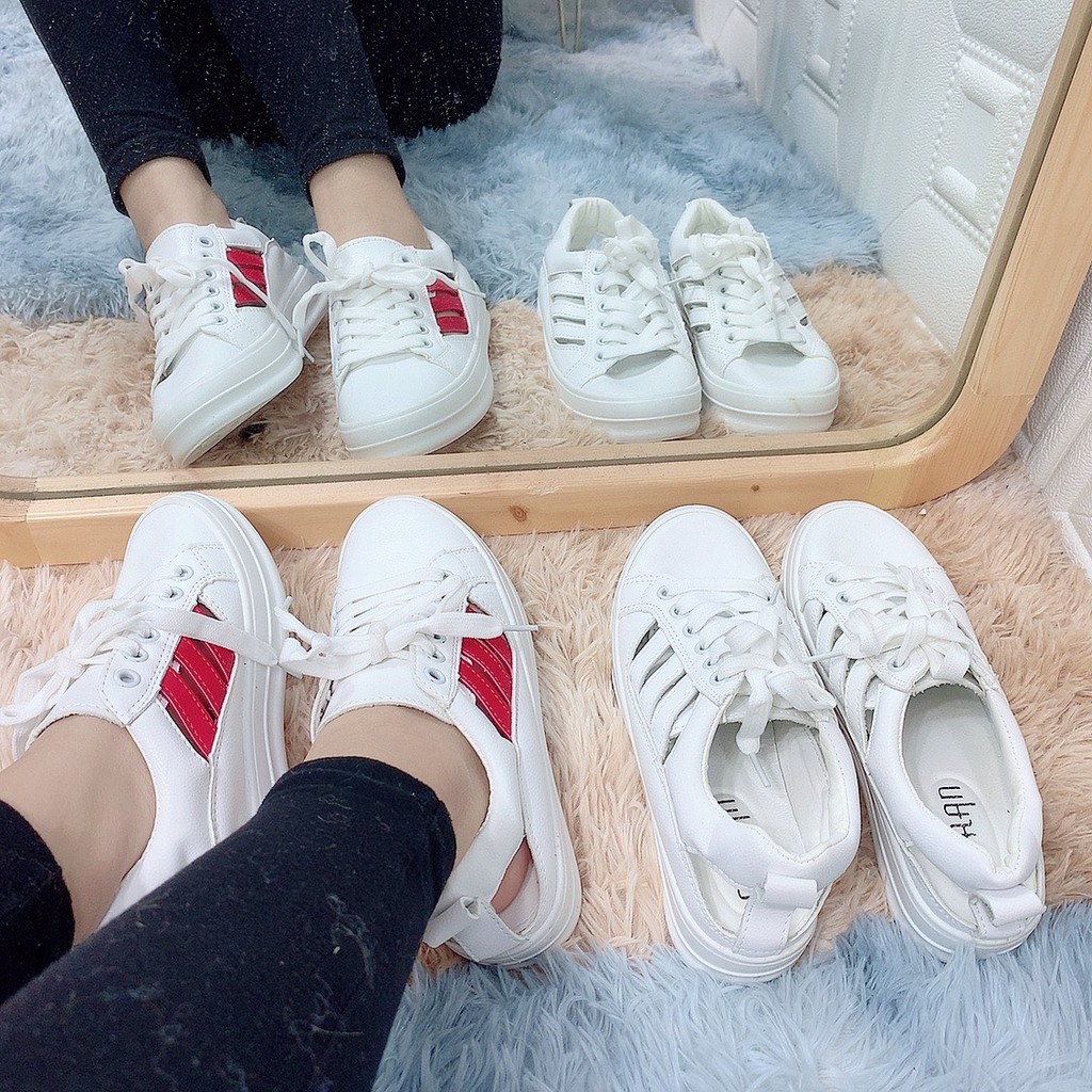 Giày thể thao nữ trắng sneaker trắng đế bánh mỳ hở gót 2X09