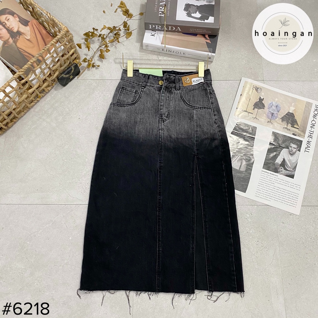 Chân váy bò nữ loang khói xẻ tà cao dáng dài