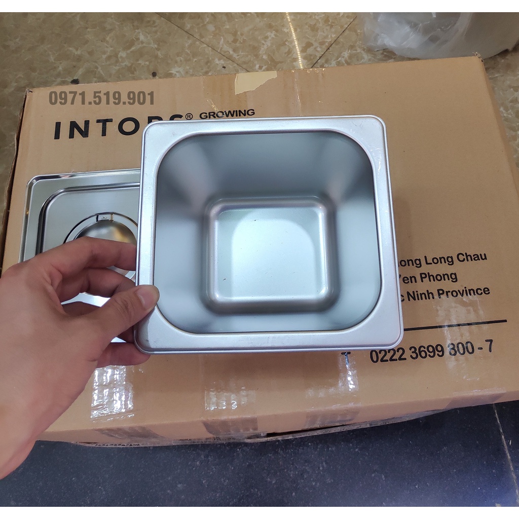 Khay đựng thạch trà sữa inox 304 GN 1/6 sâu 15cm có nắp