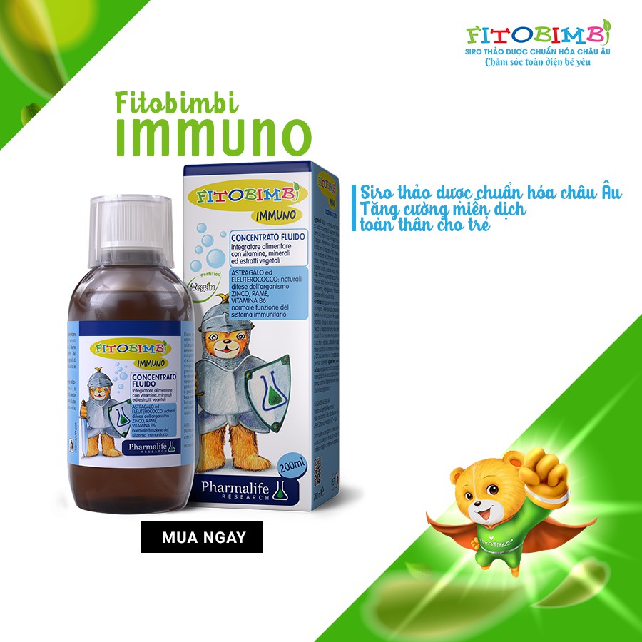 Siro thảo dược Fitobimbi Immuno nhập khẩu từ Ý hỗ trợ tăng hệ miễn dịch- tăng đề kháng cho bé (Date 2/2024)