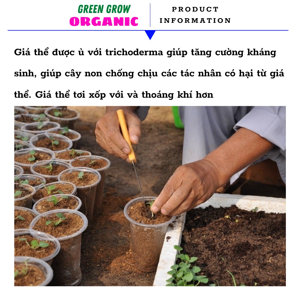 Chế phẩm sinh học Trichoderma siêu nấm Bacillus gói 1kg dùng ủ phân chuồng ủ đất trồng rau MS184 GREEN GROW