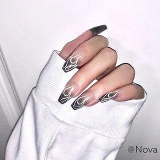 ❤Móng tay giả màu đen họa tiết ngọn lửa thời trang cho nữ Nova N7