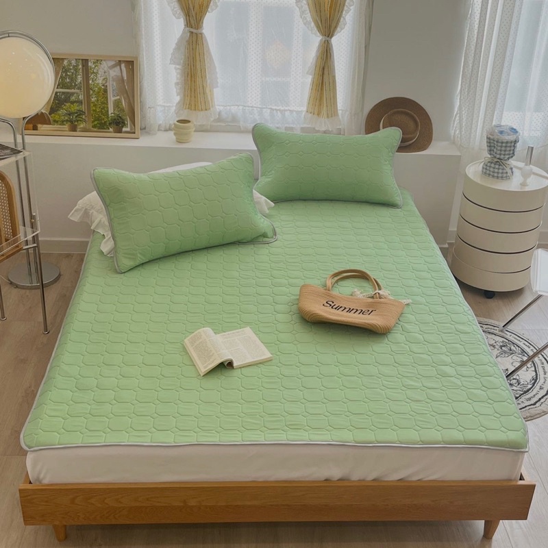 Chiếu điều hoà mủ cao su non bo chun thoáng mát mềm mịn (tặng kèm 2 vỏ gối cùng bộ)