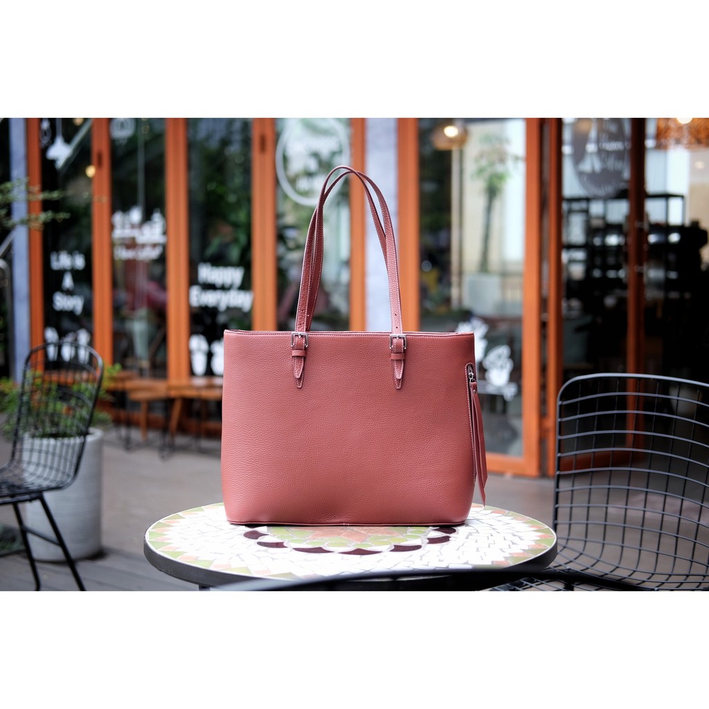 ANORA-Túi Tote da bò thật nguyên tấm lớp 1 cao cấp màu đỏ gạch -KX32-33